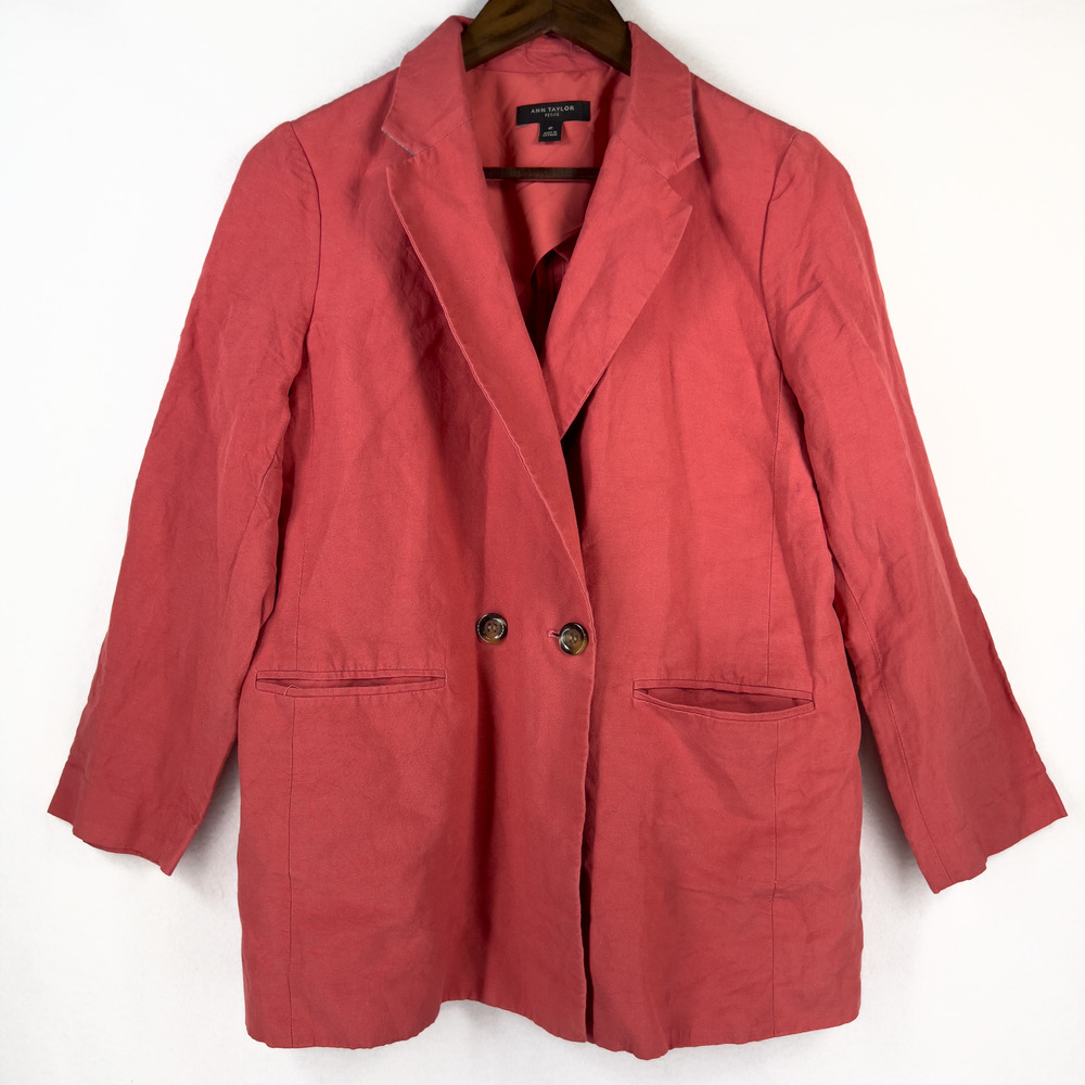 Ann Taylor Linen Blazer Women's 8P Pink Coastal